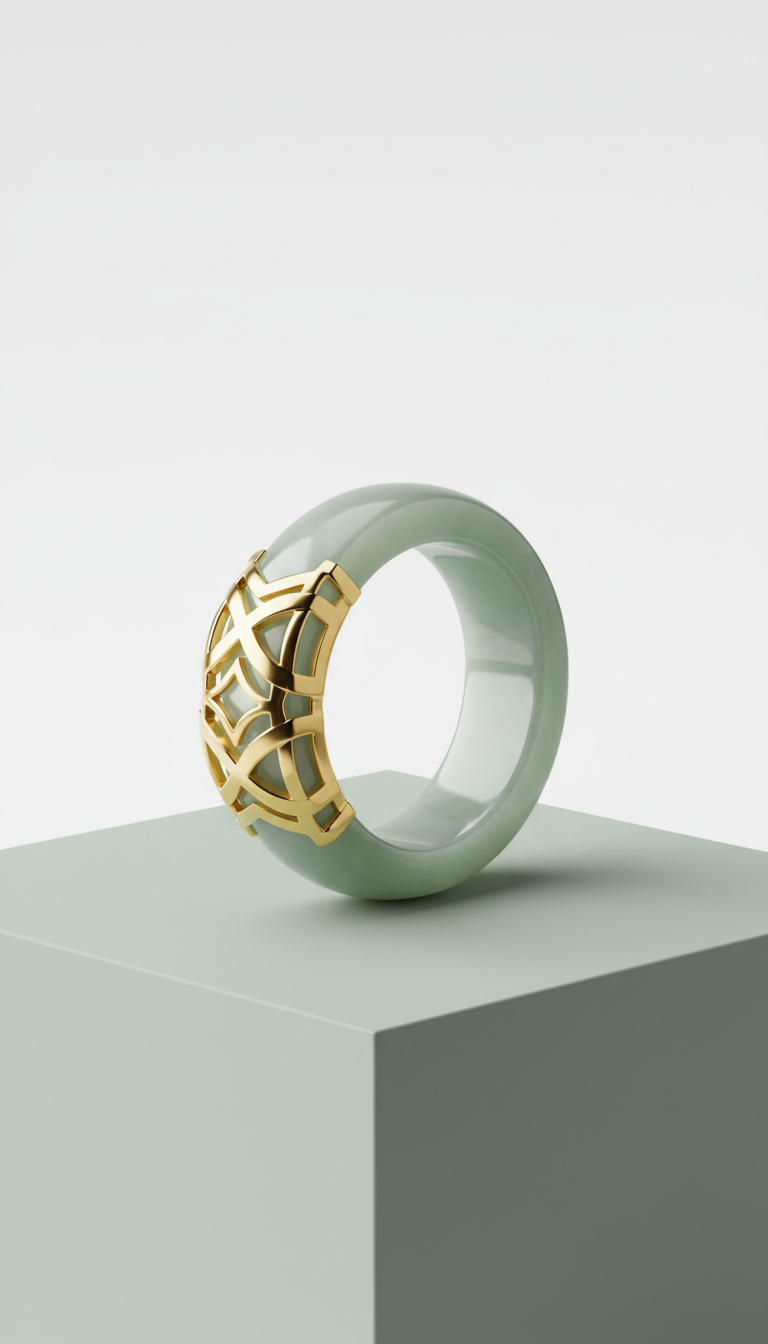 Celadon jade ring with imperial gold
